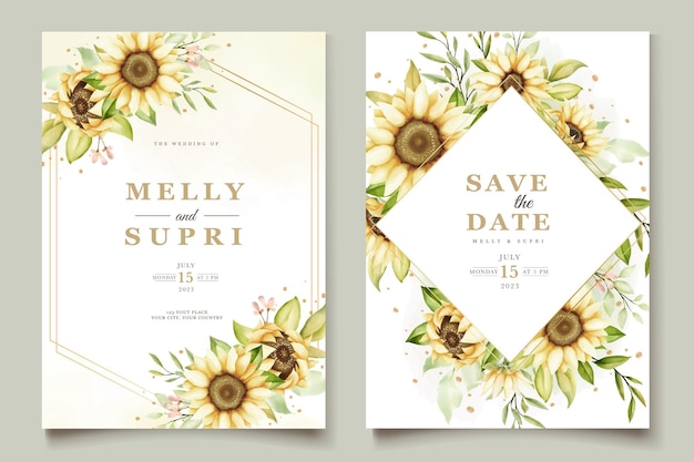 Watercolor sunflower invitation card set