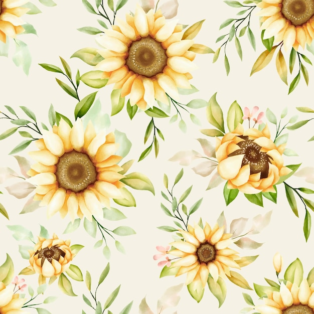 Watercolor sunflower seamless pattern