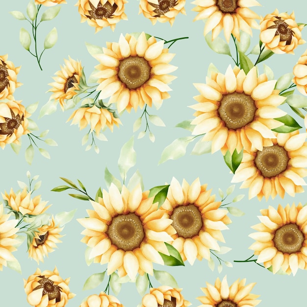 Watercolor sunflower seamless pattern