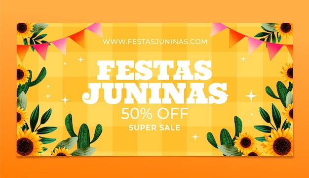 Vettore banner di vendita di girasoli ad acquerello festas juninas