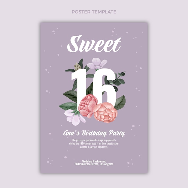 Watercolor sweet 16 template