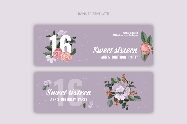 Vector watercolor sweet 16 template