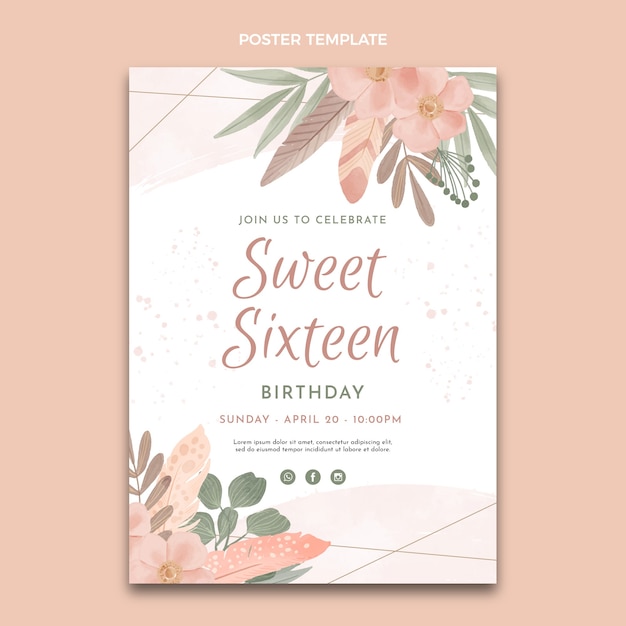 Watercolor sweet 16 template