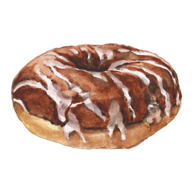 Vector watercolor sweet donut with glazed topping