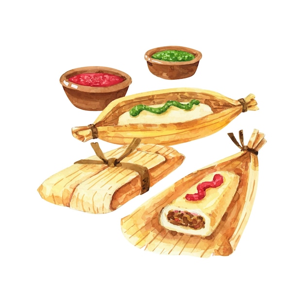 Vector watercolor tamales illustration