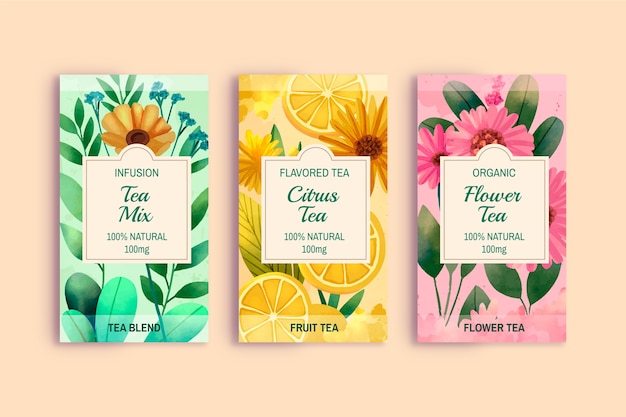 Vector watercolor  tea label template set