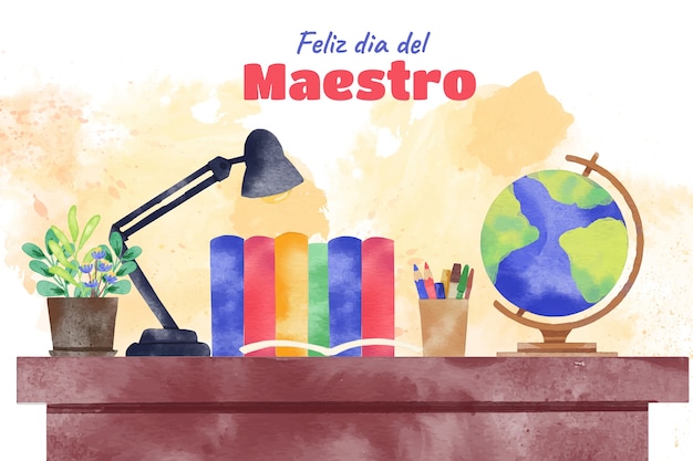 Watercolor teacher's day background in spanish