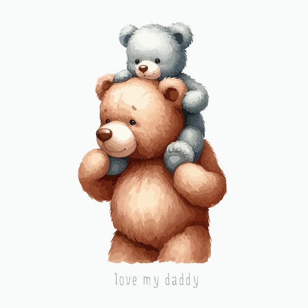 Watercolor teddy bear and baby son