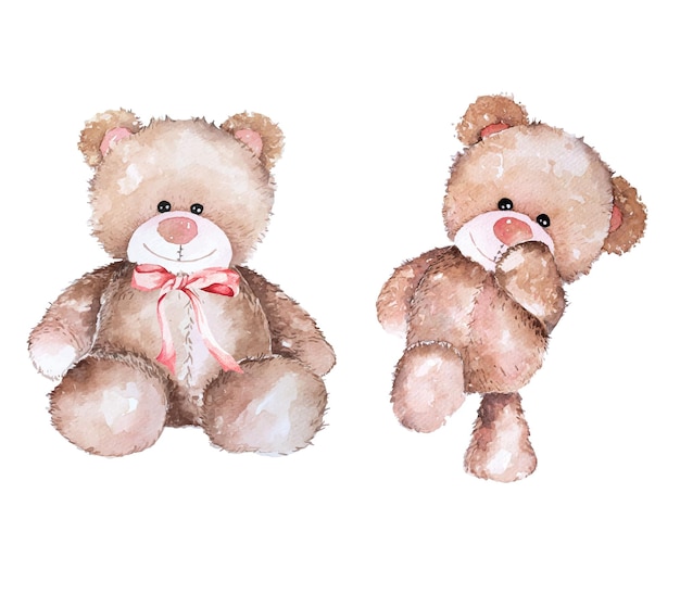 Watercolor teddy bear hand drawnLovely Teddy Bear brown toy for giftsCartoon bears