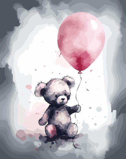 Vector a watercolor teddy bear with balloons