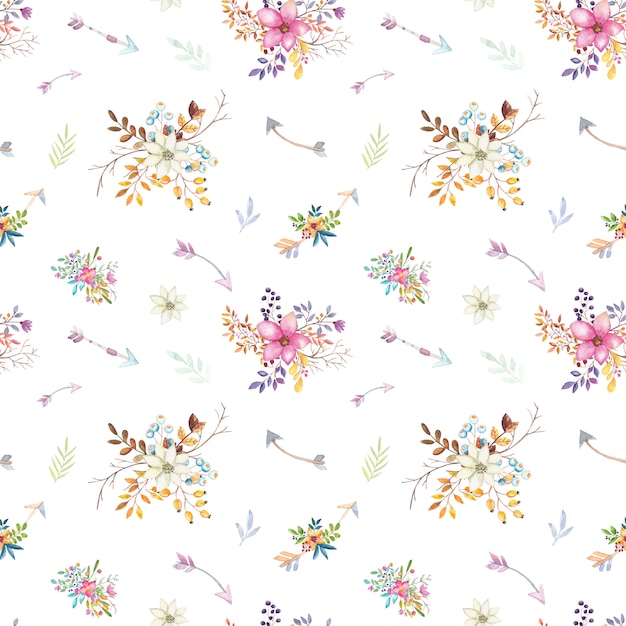 Watercolor teepee floral pattern.