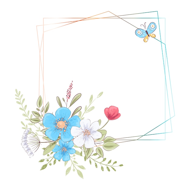 Vector watercolor template for a birthday wedding celebration with flowers and space for text