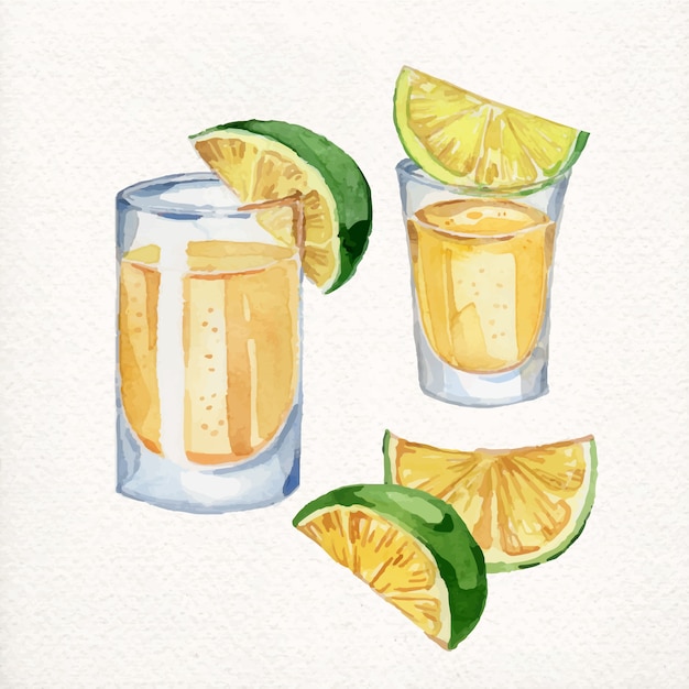 Watercolor tequila shot illustration