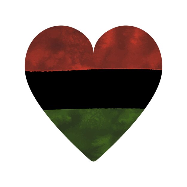 Watercolor textured heart shape in color of Juneteenth African flag red black green stripes Vector