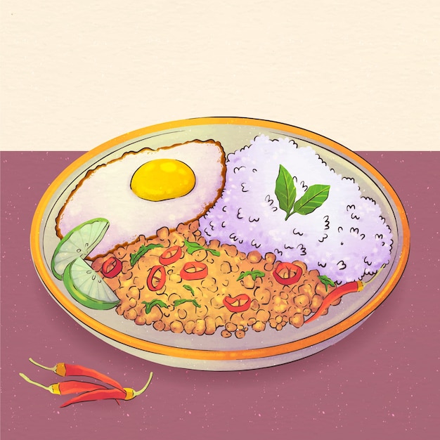 Vector watercolor thai food illustration