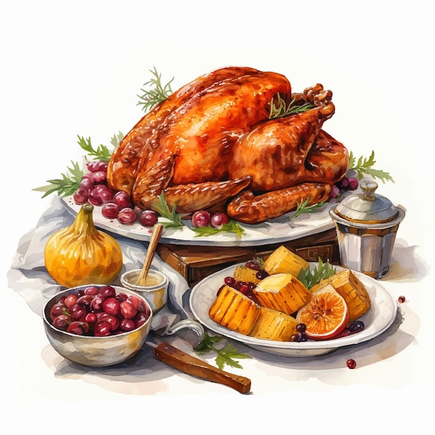 Vector watercolor thanksgiving food