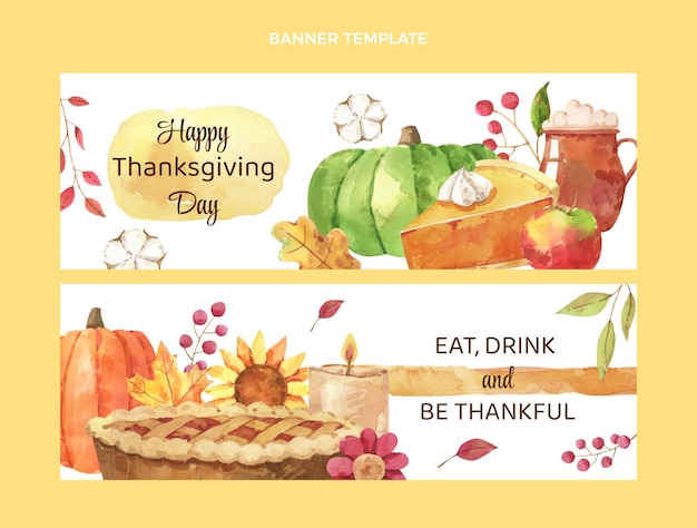 Vector watercolor thanksgiving horizontal banners set