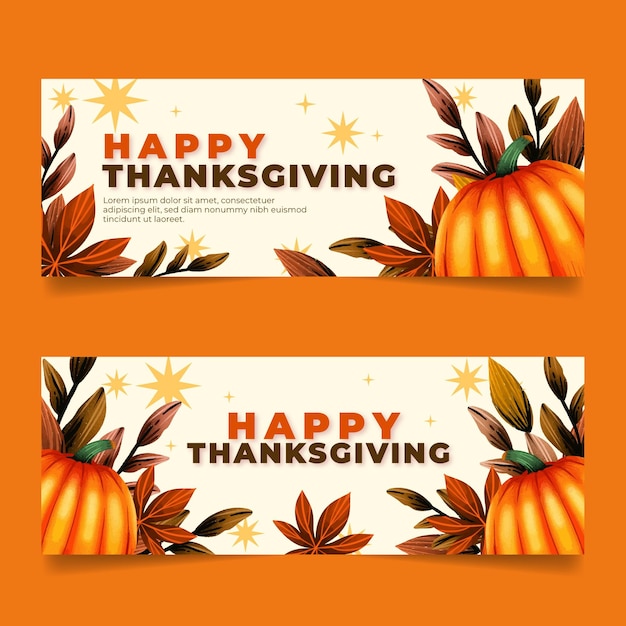 Watercolor thanksgiving horizontal banners set