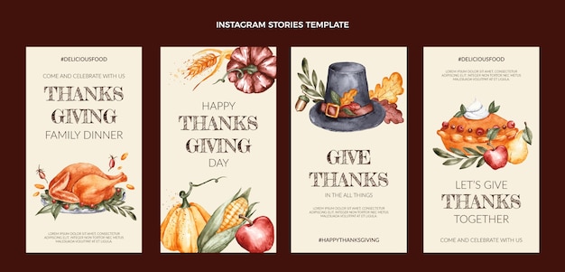 Vector watercolor thanksgiving instagram stories collection