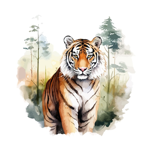 Watercolor tiger landscape Vector illustration design