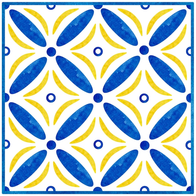 Watercolor traditional blue mediterranean tiles