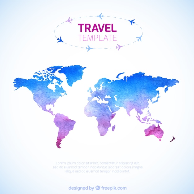 Vector watercolor travel map template