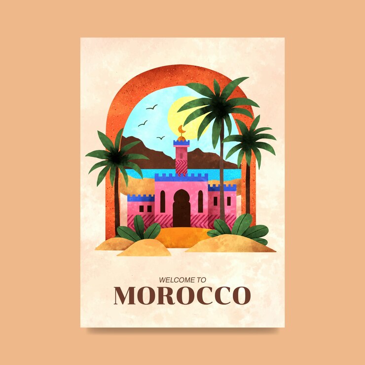 Vector 수채 여행 모로코 포스터 템플릿