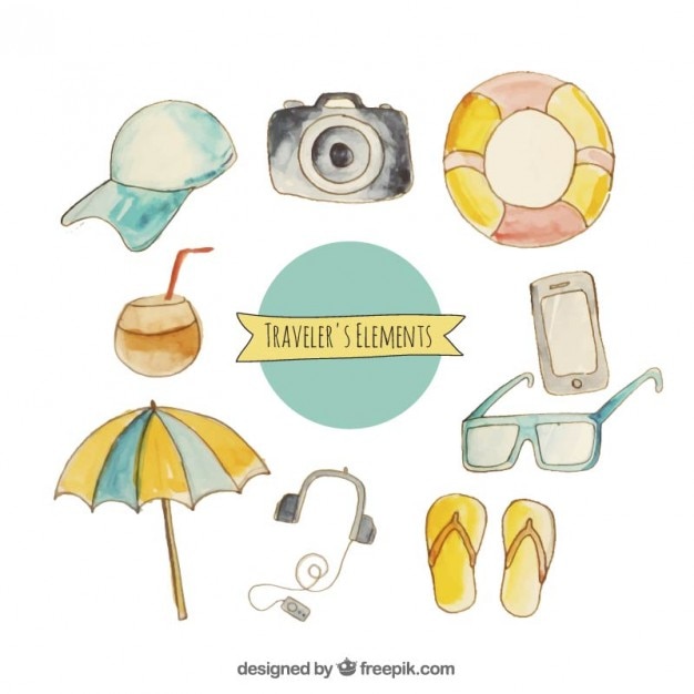 Watercolor traveler elements