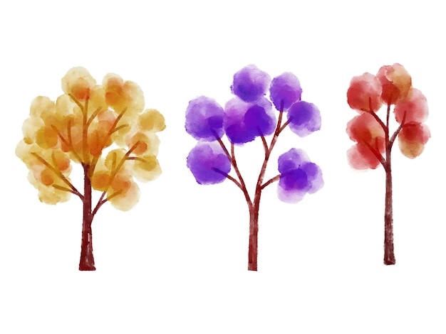 Watercolor Tree Element Illustration Set