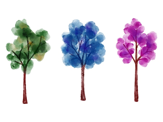 Watercolor tree element illustration set