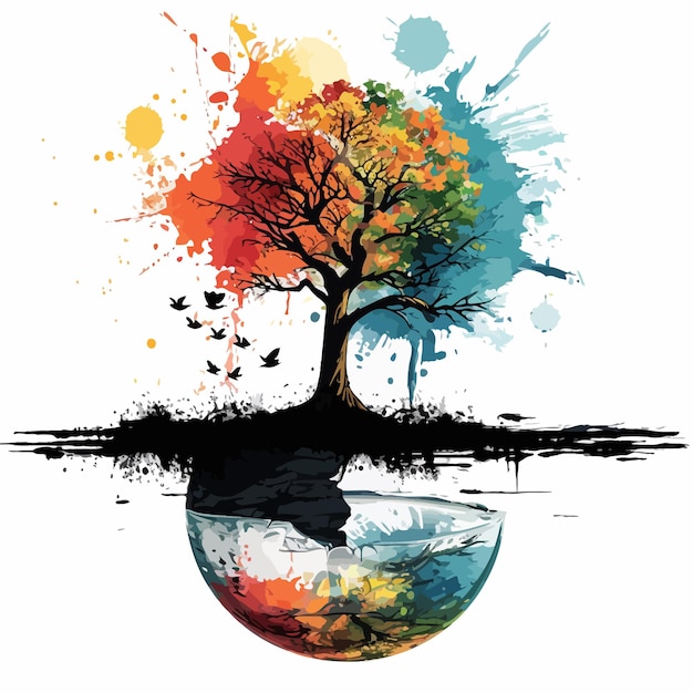 Vector watercolor tree for tshirt