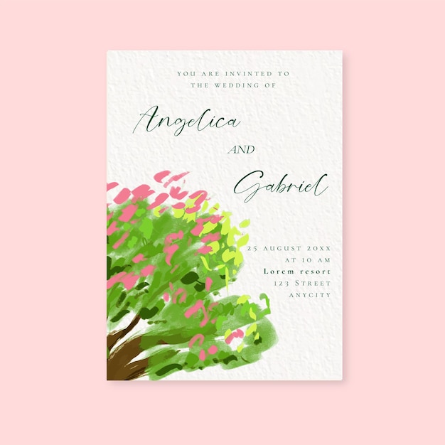 watercolor tree with soft color wedding invitation