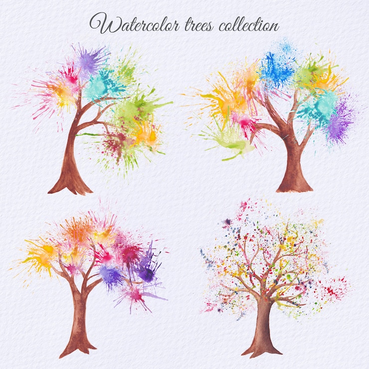 Vector watercolor trees set