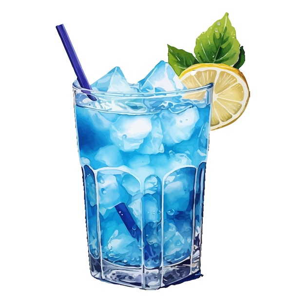 watercolor tropical blue hawaii drink vector