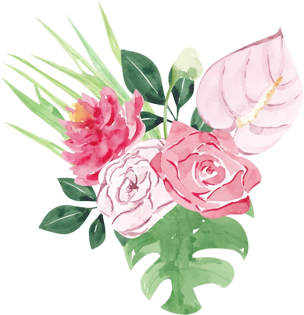 Vector watercolor tropical bouquet