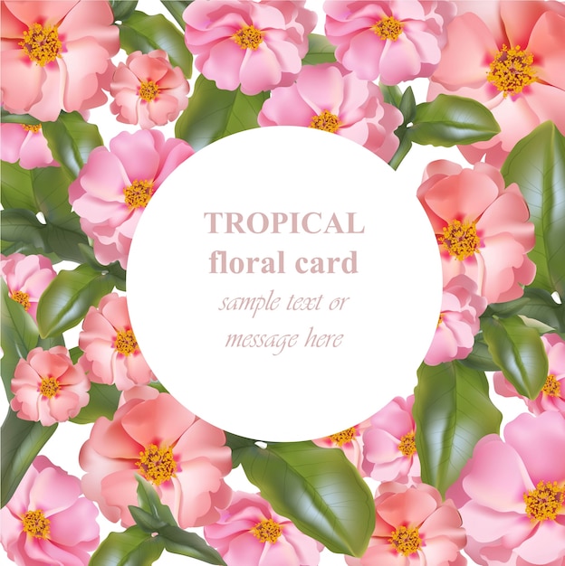 Watercolor tropical floral beauty card. vector vintage pink tropic flowers