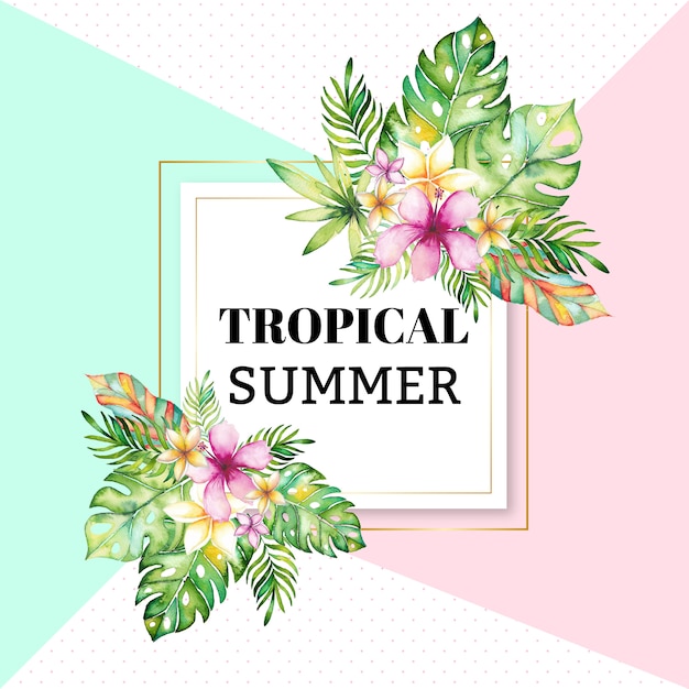 Watercolor tropical floral frame