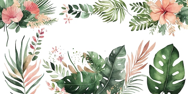 Watercolor tropical floral illustration set Vector illustration desing
