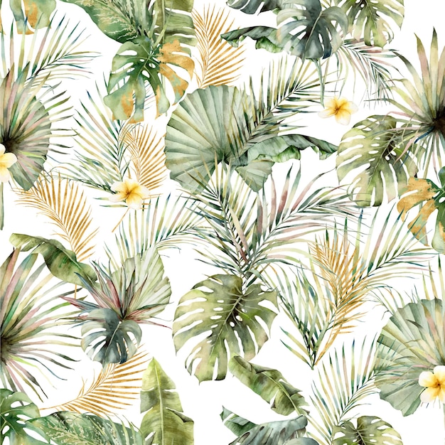 Vector watercolor tropical leaves repeat pattern design fabric print design