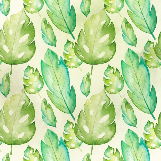 Vector watercolor tropical leaves seamless pattern