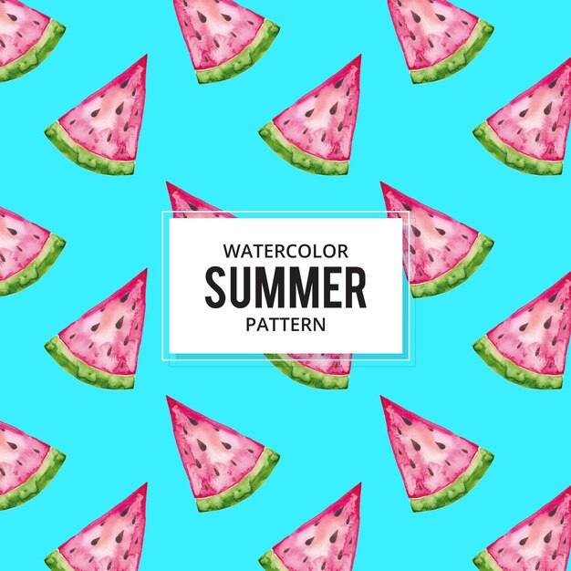 Watercolor tropical pattern with watermelon slices