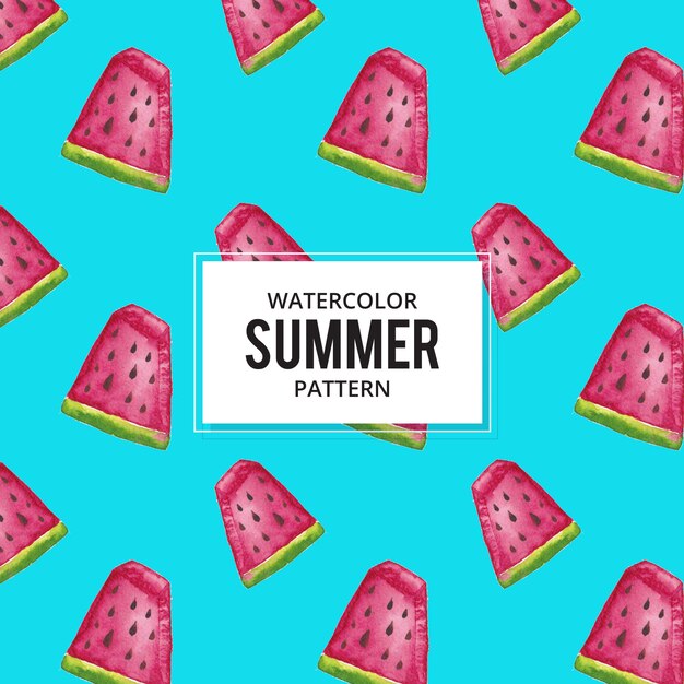 Vector watercolor tropical pattern with watermelon slices