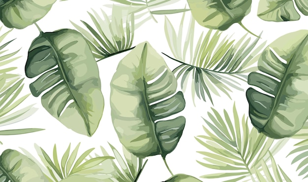 Watercolor tropical seamless pattern botanical leaves