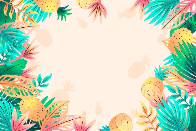 Watercolor tropical summer background with vegetation