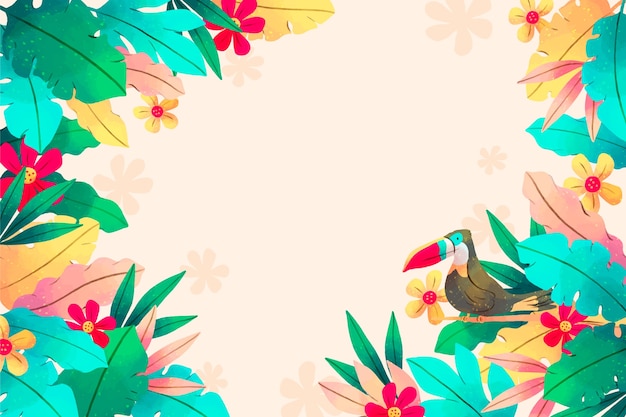 Vector watercolor tropical summer background with vegetation