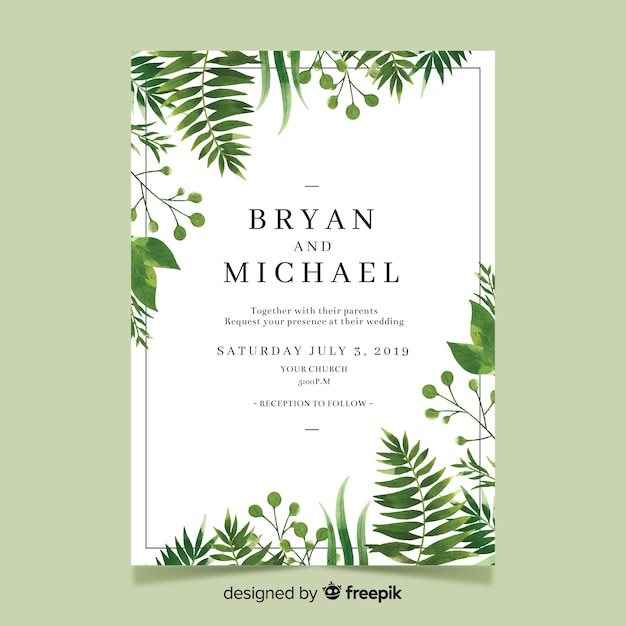 Watercolor tropical wedding invitation