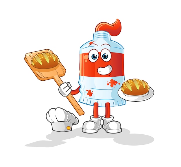 Watercolor tube baker with bread. cartoon mascot vector