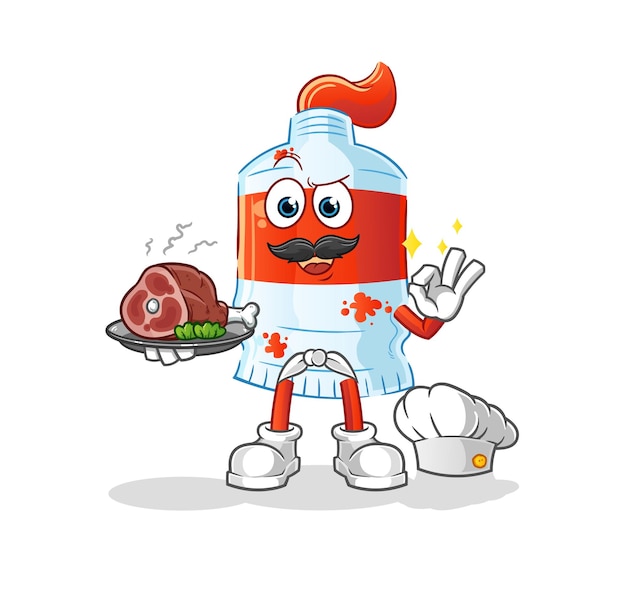 watercolor tube chef with meat mascot. cartoon vector
