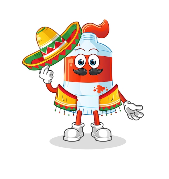 Vector watercolor tube mexican culture and flag. cartoon mascot vector