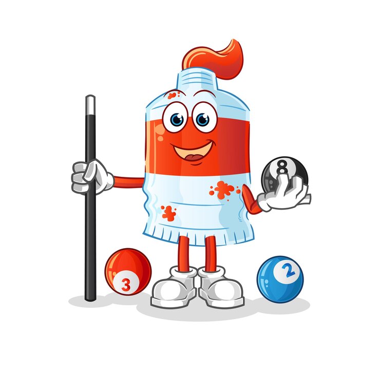Vector watercolor tube plays billiard character. cartoon mascot vector